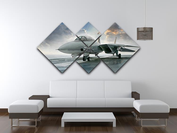 An jet fighter sits on the deck 4 Square Multi Panel Canvas  - Canvas Art Rocks - 3