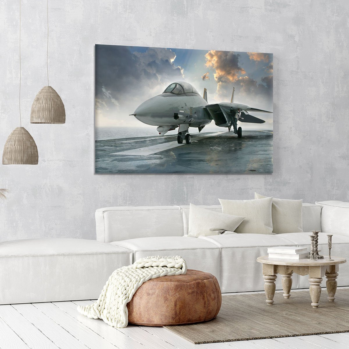 An jet fighter sits on the deck Canvas Print or Poster
