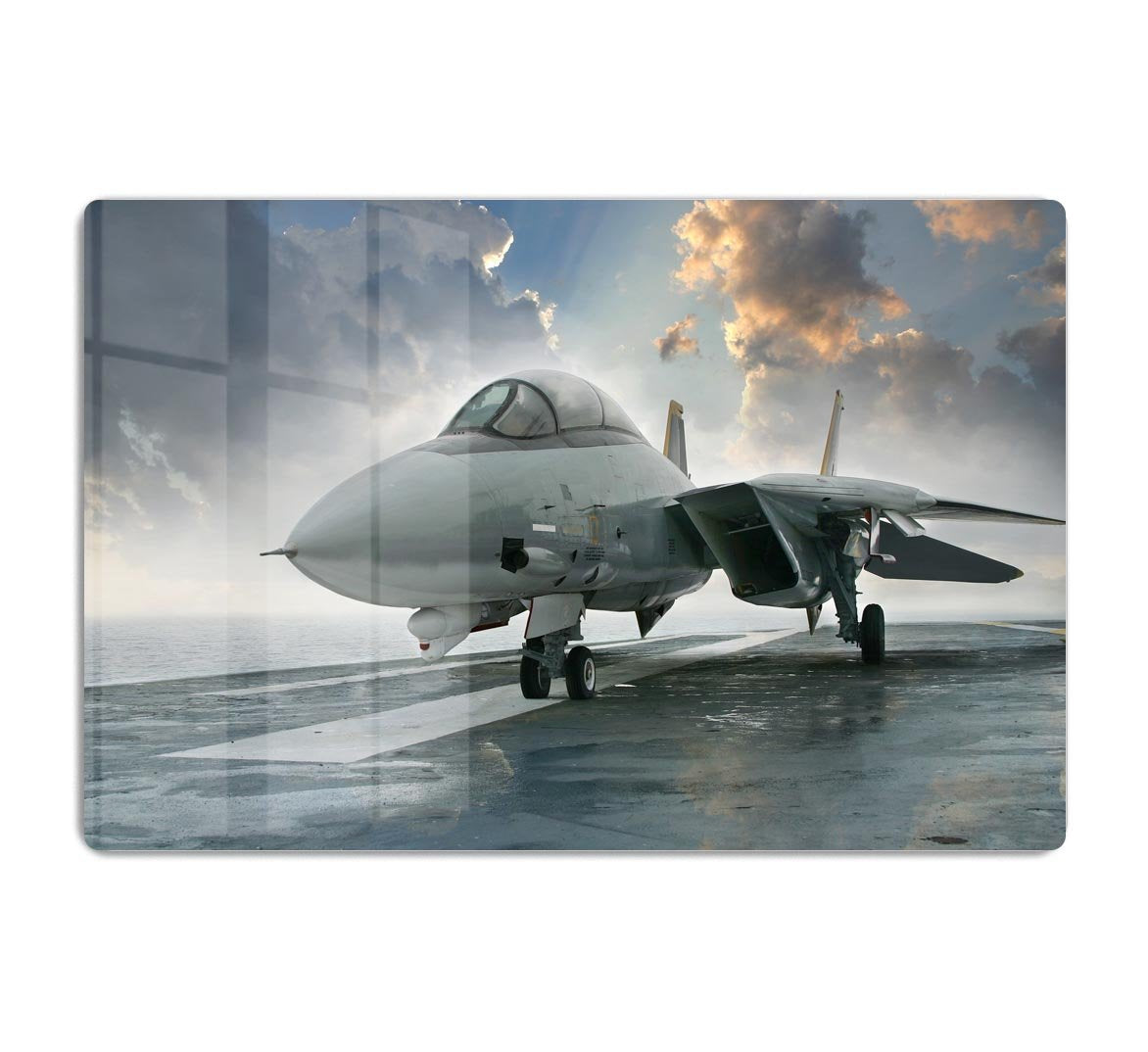 An jet fighter sits on the deck HD Metal Print