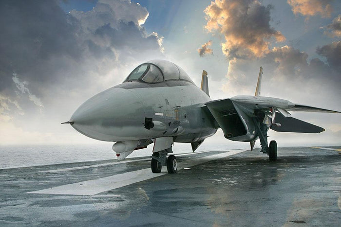 An jet fighter sits on the deck Wall Mural Wallpaper