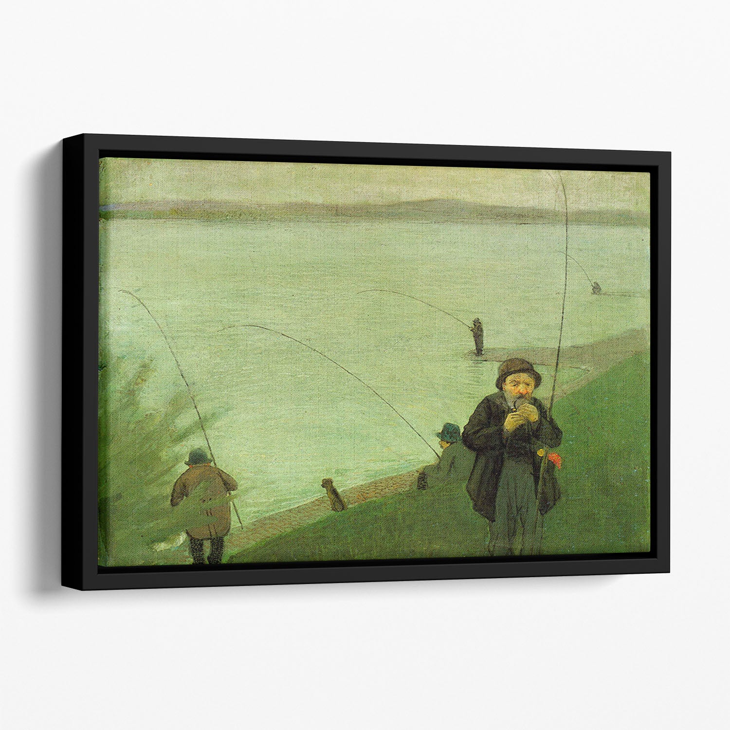 Anglers on the Rhine by Macke Floating Framed Canvas - Canvas Art Rocks - 1