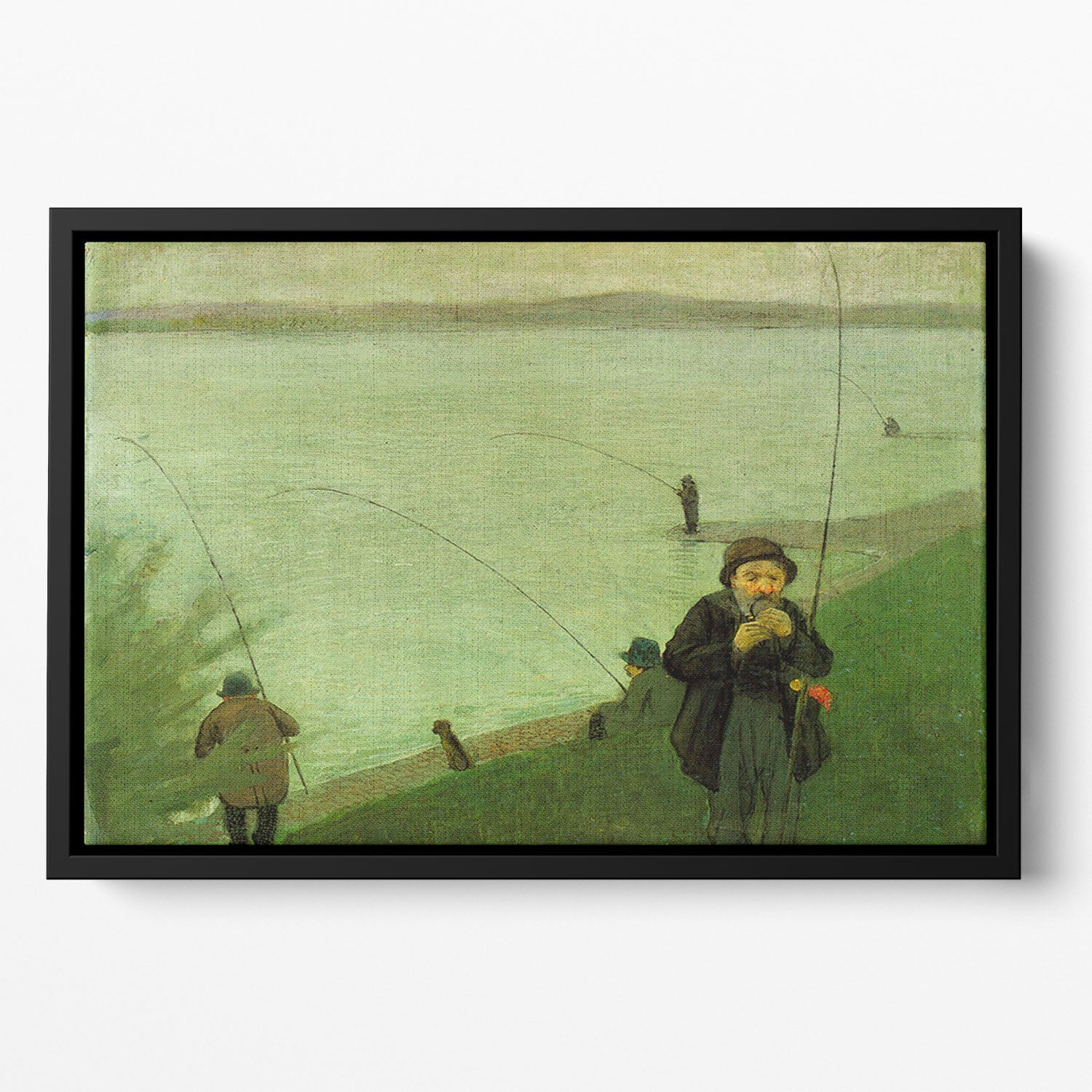 Anglers on the Rhine by Macke Floating Framed Canvas - Canvas Art Rocks - 2