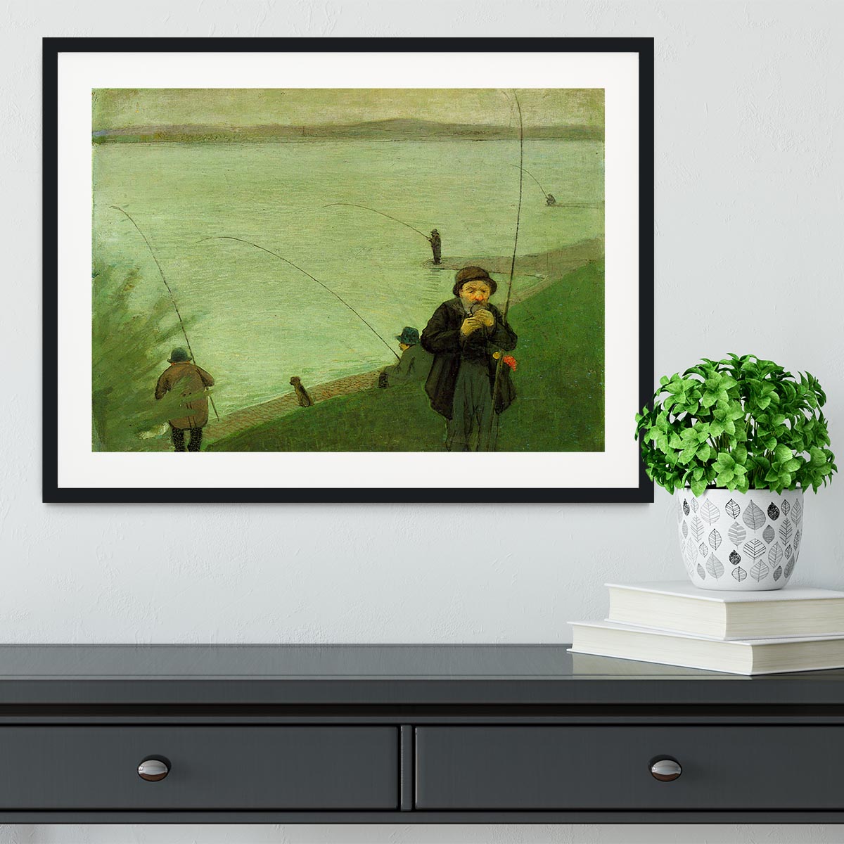 Anglers on the Rhine by Macke Framed Print - Canvas Art Rocks - 1