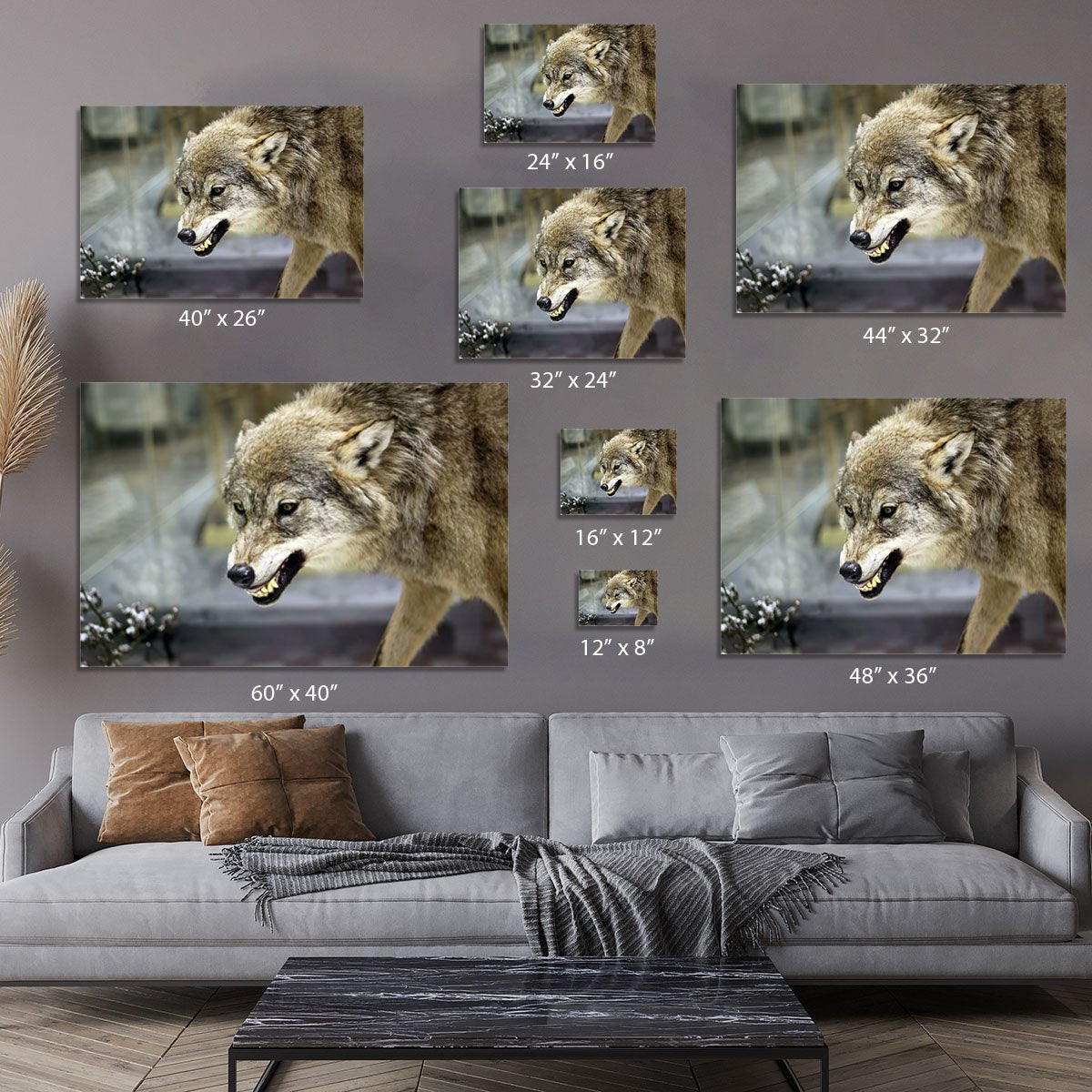 Angry grey wolf in winter forest Canvas Print or Poster