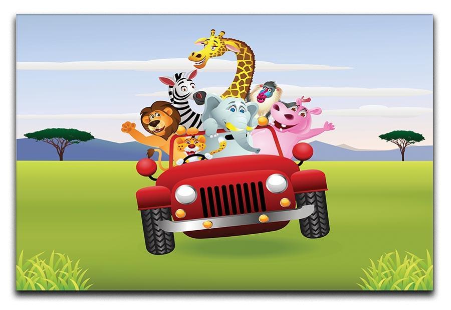 Animal Cartoon in red car Canvas Print or Poster  - Canvas Art Rocks - 1