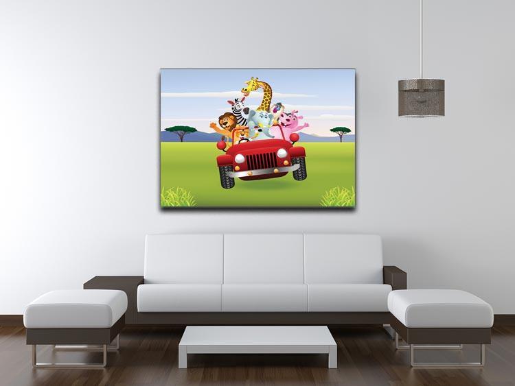 Animal Cartoon in red car Canvas Print or Poster - Canvas Art Rocks - 4