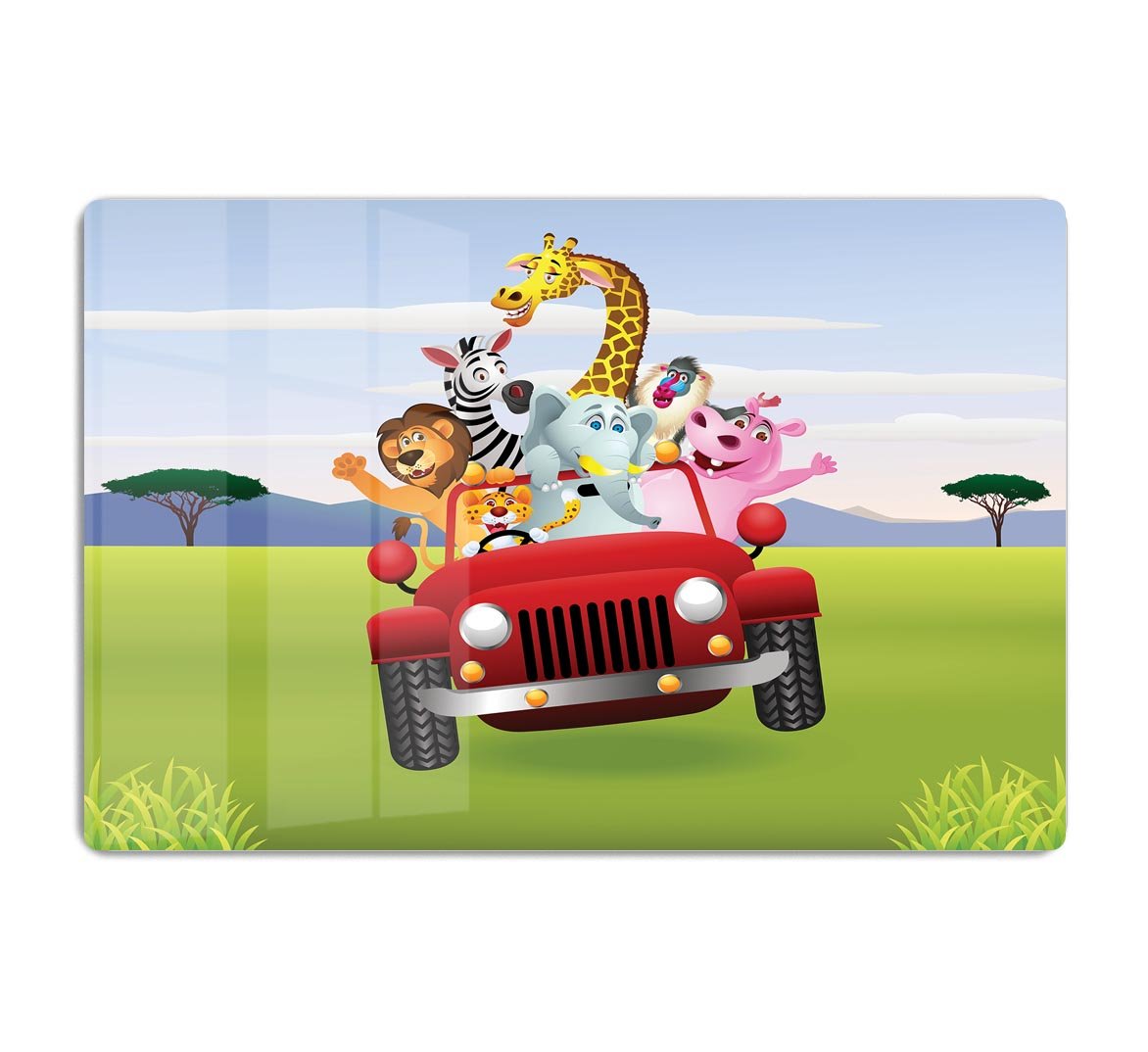 Animal Cartoon in red car HD Metal Print
