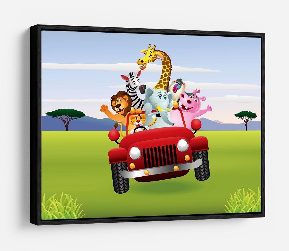 Animal Cartoon in red car HD Metal Print