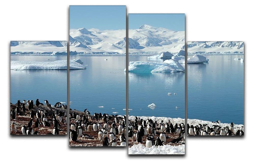 Antarctic penguin group reflection of icebergs Antarctica 4 Split Panel Canvas - Canvas Art Rocks - 1