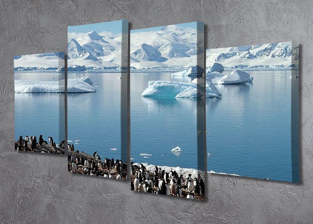 Antarctic penguin group reflection of icebergs Antarctica 4 Split Panel Canvas - Canvas Art Rocks - 2