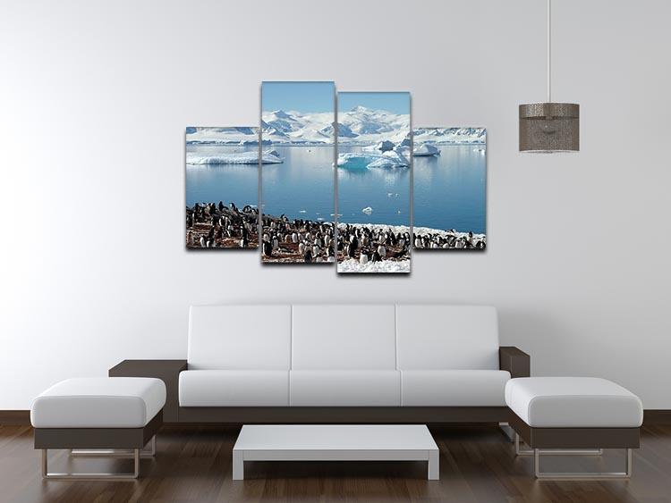 Antarctic penguin group reflection of icebergs Antarctica 4 Split Panel Canvas - Canvas Art Rocks - 3