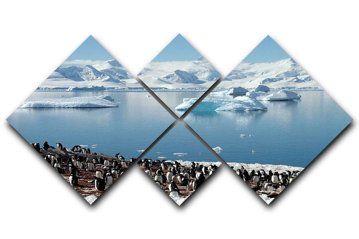Antarctic penguin group reflection of icebergs Antarctica 4 Square Multi Panel Canvas - Canvas Art Rocks - 1