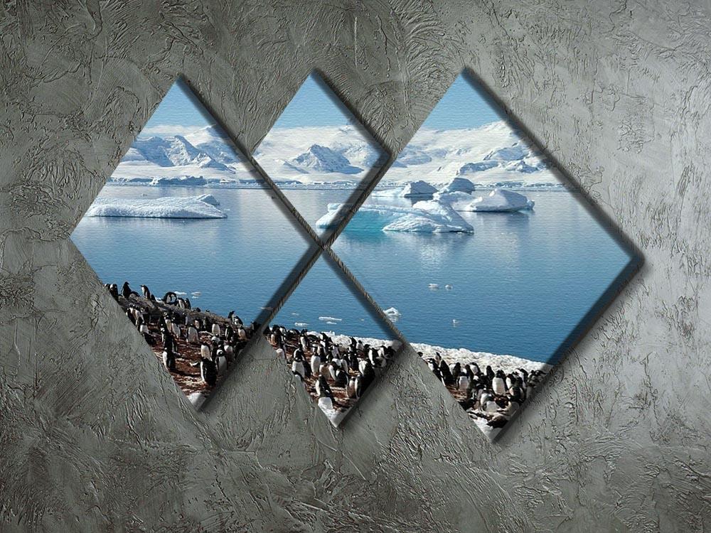 Antarctic penguin group reflection of icebergs Antarctica 4 Square Multi Panel Canvas - Canvas Art Rocks - 2