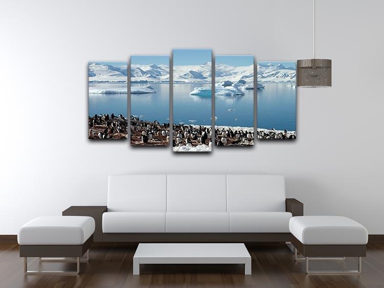 Antarctic penguin group reflection of icebergs Antarctica 5 Split Panel Canvas - Canvas Art Rocks - 3