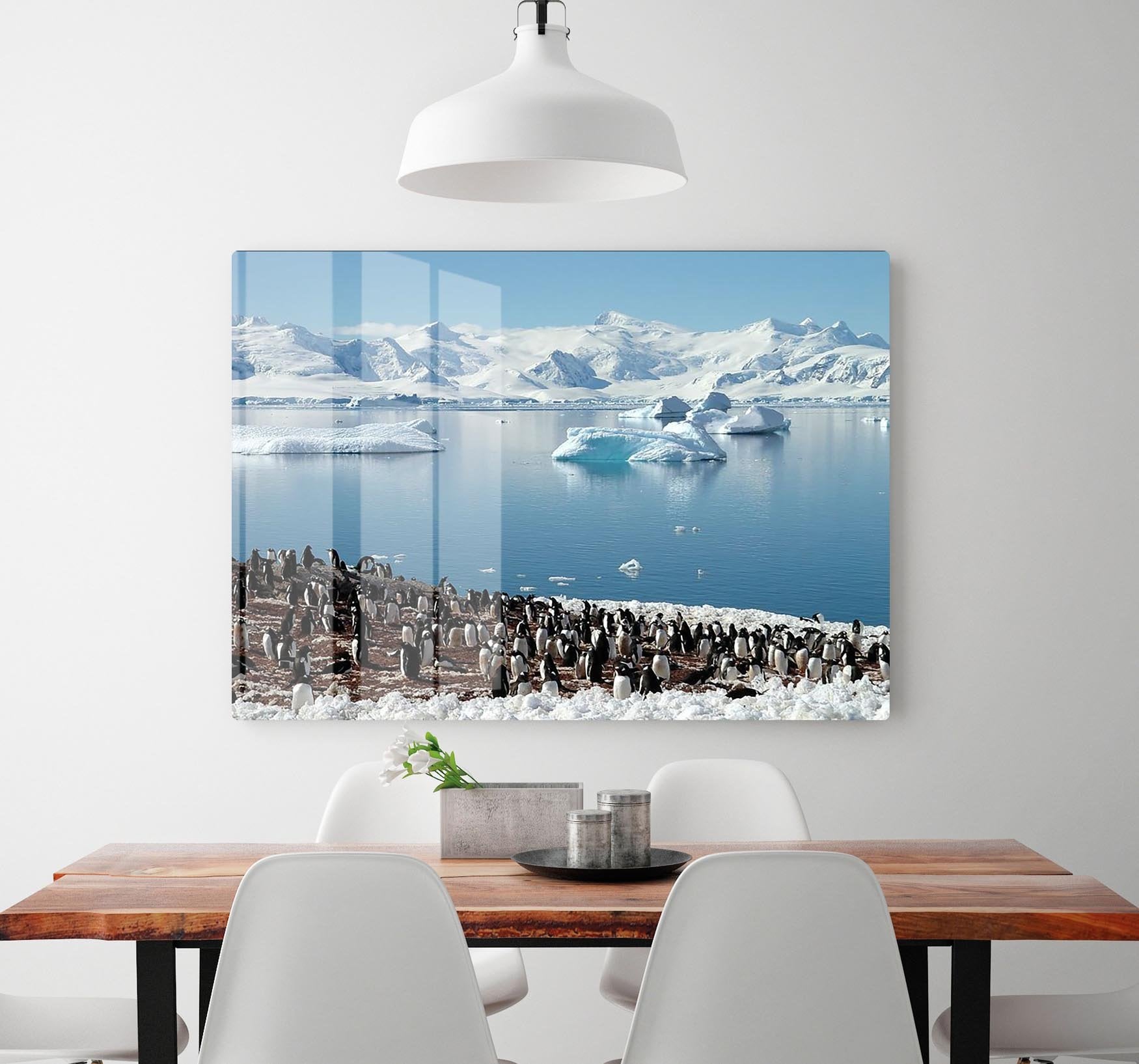 Antarctic penguin group reflection of icebergs Antarctica HD Metal Print - Canvas Art Rocks - 2