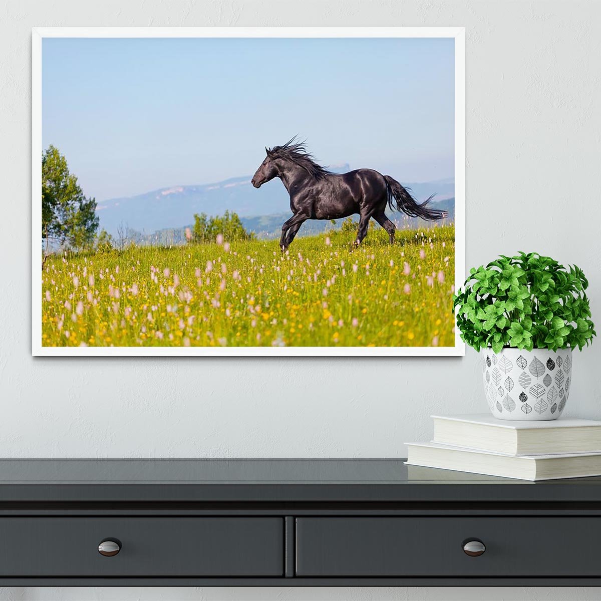 Arab racer runs on a green summer meadow Framed Print - Canvas Art Rocks -6