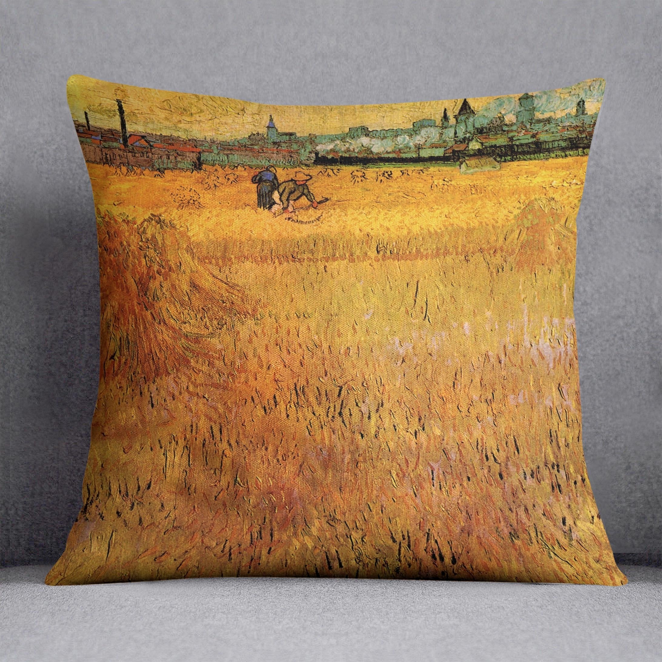Arles View from the Wheat Fields by Van Gogh Throw Pillow