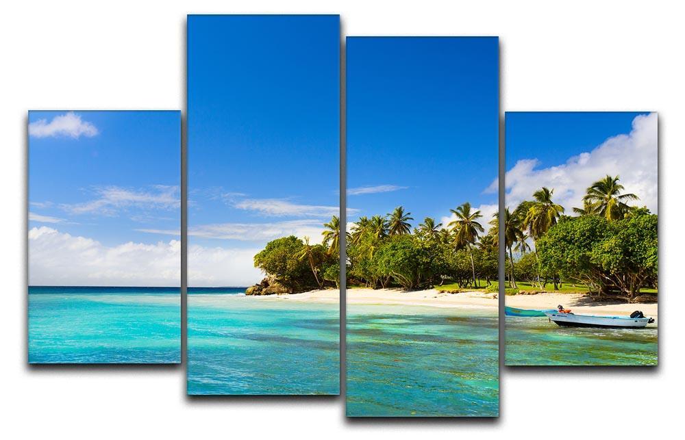 Art Caribbean beach with fishing boat 4 Split Panel Canvas - Canvas Art Rocks - 1
