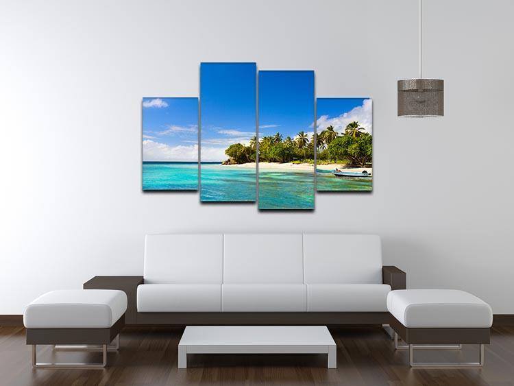 Art Caribbean beach with fishing boat 4 Split Panel Canvas - Canvas Art Rocks - 3