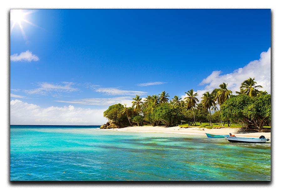 Art Caribbean beach with fishing boat Canvas Print or Poster - Canvas Art Rocks - 1