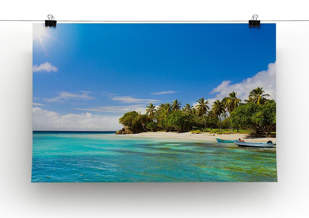 Art Caribbean beach with fishing boat Canvas Print or Poster - Canvas Art Rocks - 2