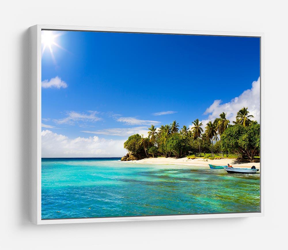 Art Caribbean beach with fishing boat HD Metal Print - Canvas Art Rocks - 7