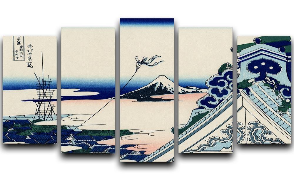 Asakusa Honganji temple by Hokusai 5 Split Panel Canvas  - Canvas Art Rocks - 1
