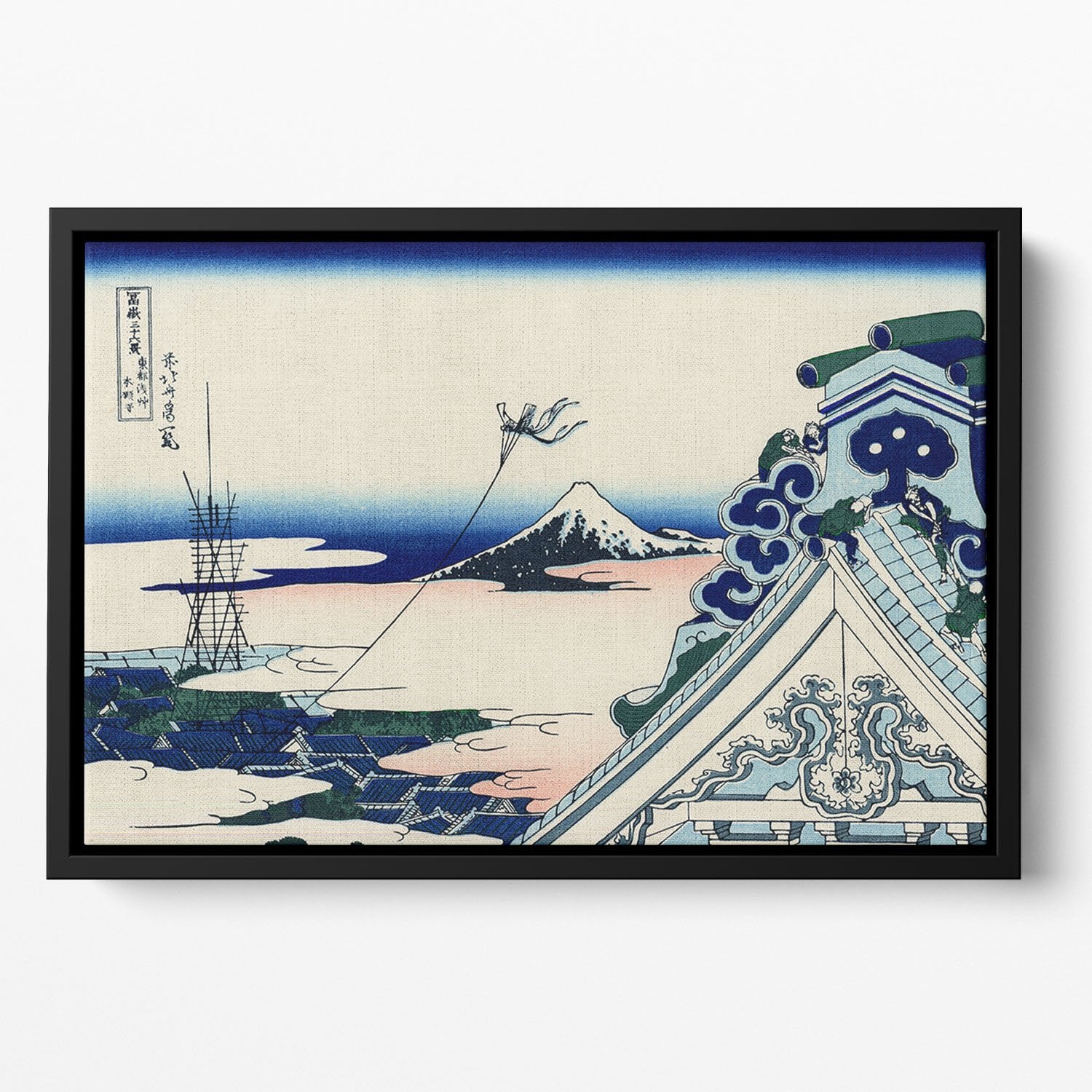 Asakusa Honganji temple by Hokusai Floating Framed Canvas