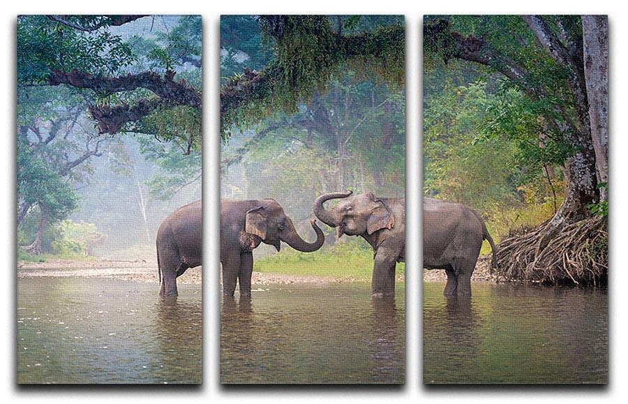 Asian Elephants in a natural river at deep forest 3 Split Panel Canvas Print - Canvas Art Rocks - 1
