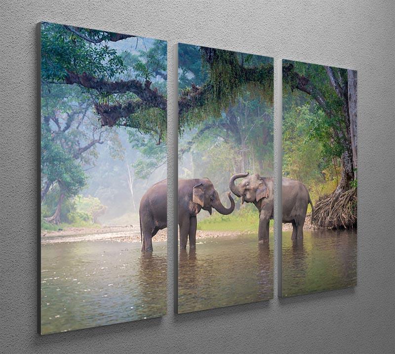 Asian Elephants in a natural river at deep forest 3 Split Panel Canvas Print - Canvas Art Rocks - 2