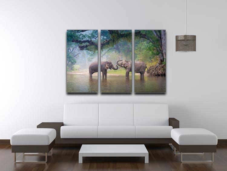 Asian Elephants in a natural river at deep forest 3 Split Panel Canvas Print - Canvas Art Rocks - 3