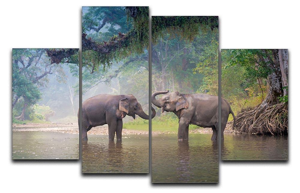 Asian Elephants in a natural river at deep forest 4 Split Panel Canvas - Canvas Art Rocks - 1