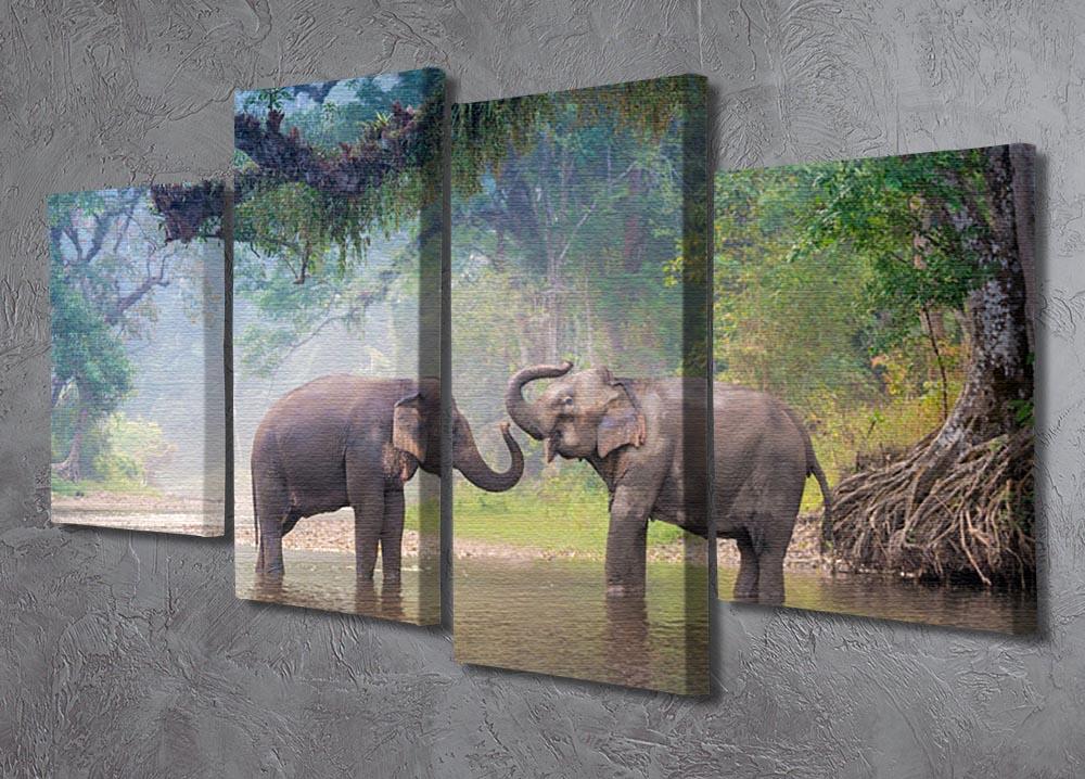 Asian Elephants in a natural river at deep forest 4 Split Panel Canvas - Canvas Art Rocks - 2