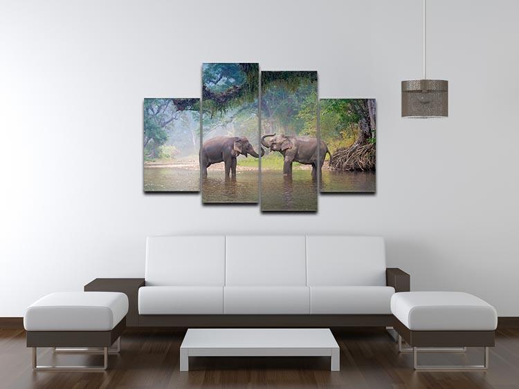 Asian Elephants in a natural river at deep forest 4 Split Panel Canvas - Canvas Art Rocks - 3