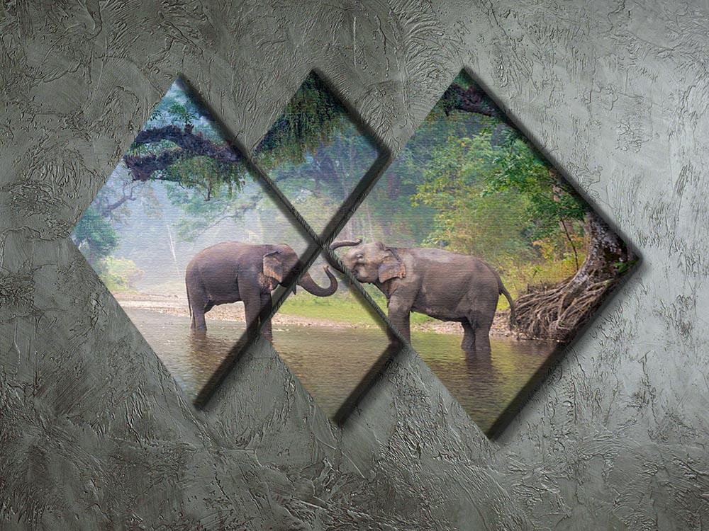 Asian Elephants in a natural river at deep forest 4 Square Multi Panel Canvas - Canvas Art Rocks - 2