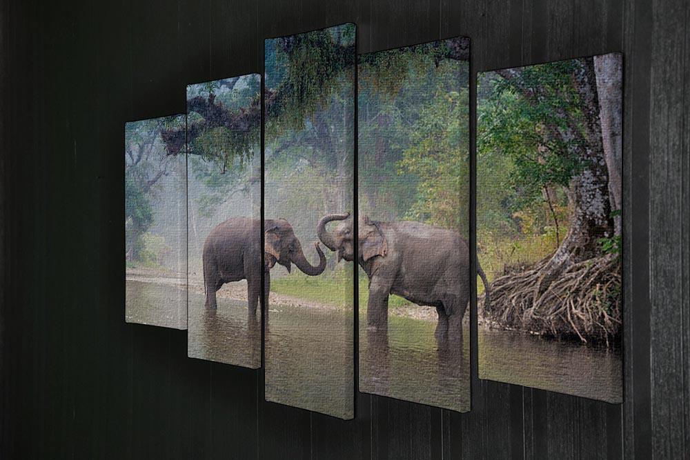 Asian Elephants in a natural river at deep forest 5 Split Panel Canvas - Canvas Art Rocks - 2