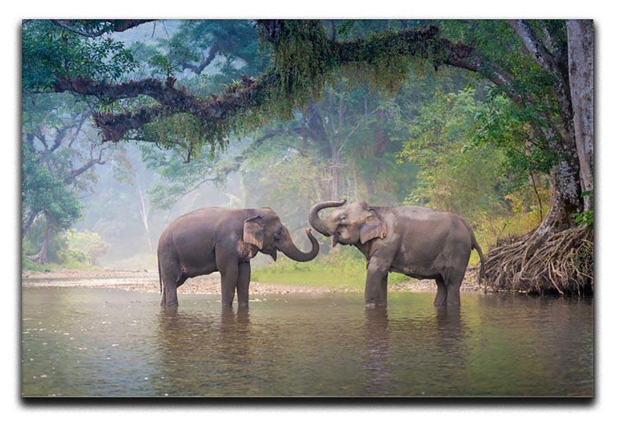 Asian Elephants in a natural river at deep forest Canvas Print or Poster - Canvas Art Rocks - 1