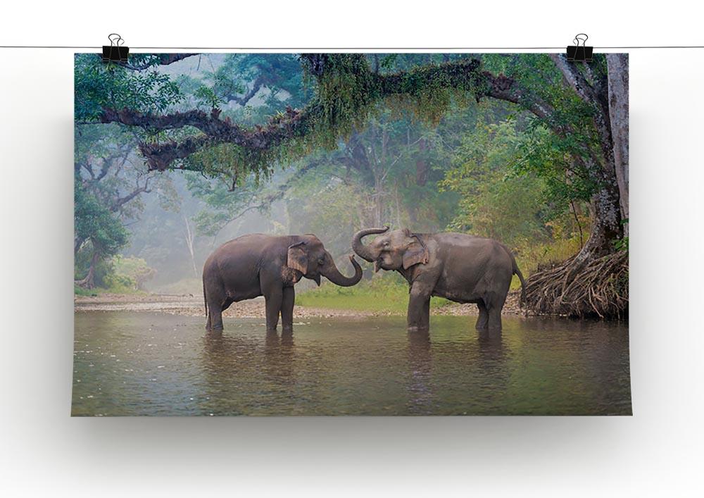 Asian Elephants in a natural river at deep forest Canvas Print or Poster - Canvas Art Rocks - 2