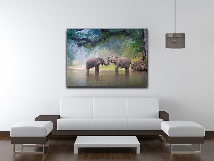 Asian Elephants in a natural river at deep forest Canvas Print or Poster - Canvas Art Rocks - 4