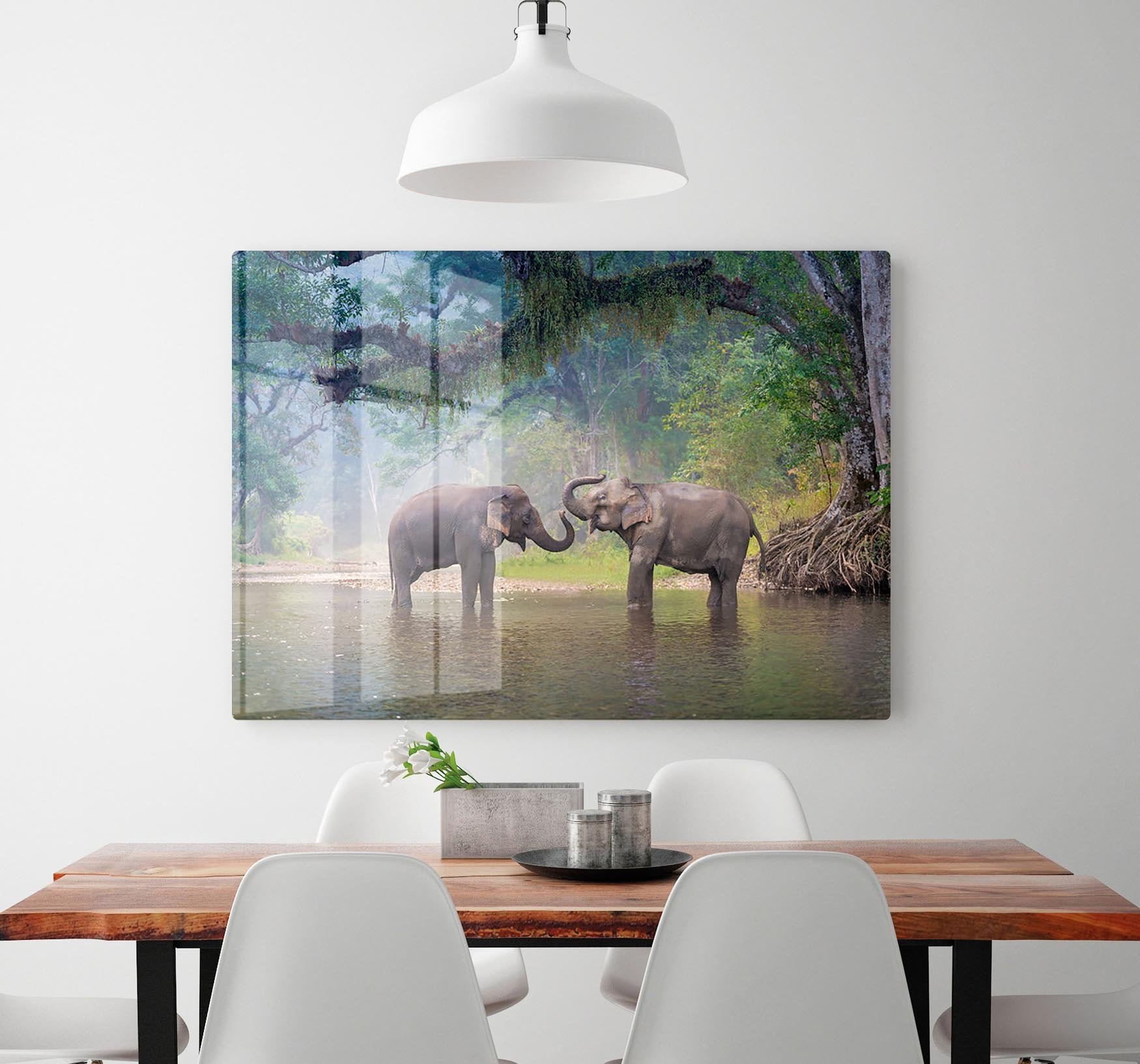 Asian Elephants in a natural river at deep forest HD Metal Print - Canvas Art Rocks - 2