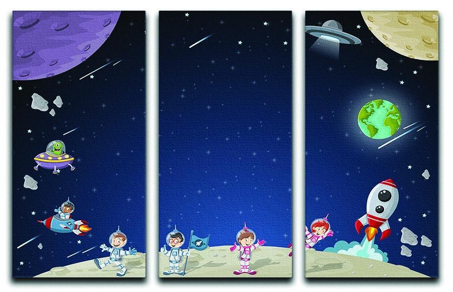 Astronaut cartoon characters 3 Split Panel Canvas Print - Canvas Art Rocks - 1