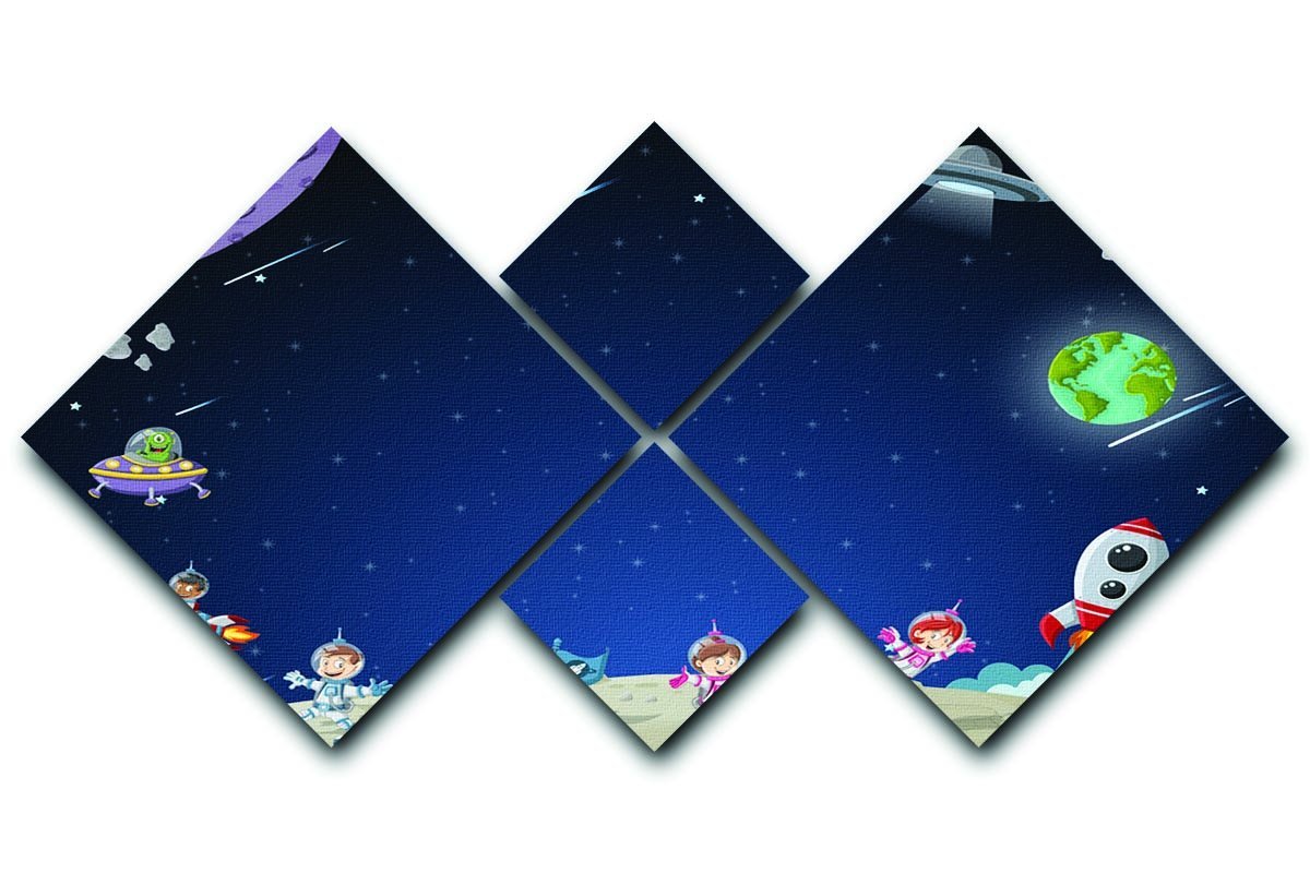 Astronaut cartoon characters 4 Square Multi Panel Canvas  - Canvas Art Rocks - 1