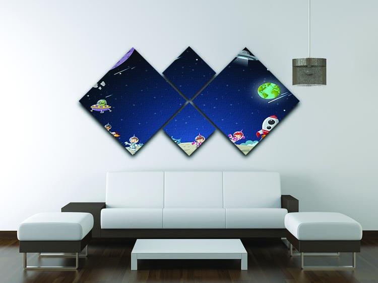 Astronaut cartoon characters 4 Square Multi Panel Canvas - Canvas Art Rocks - 3