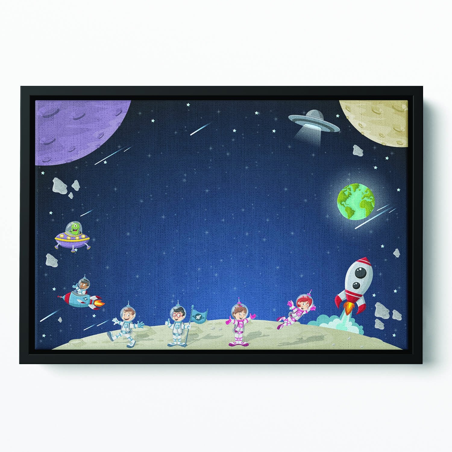 Astronaut cartoon characters Floating Framed Canvas