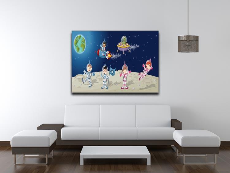 Astronaut cartoon characters on the moon with the alien spaceship Canvas Print or Poster - Canvas Art Rocks - 4