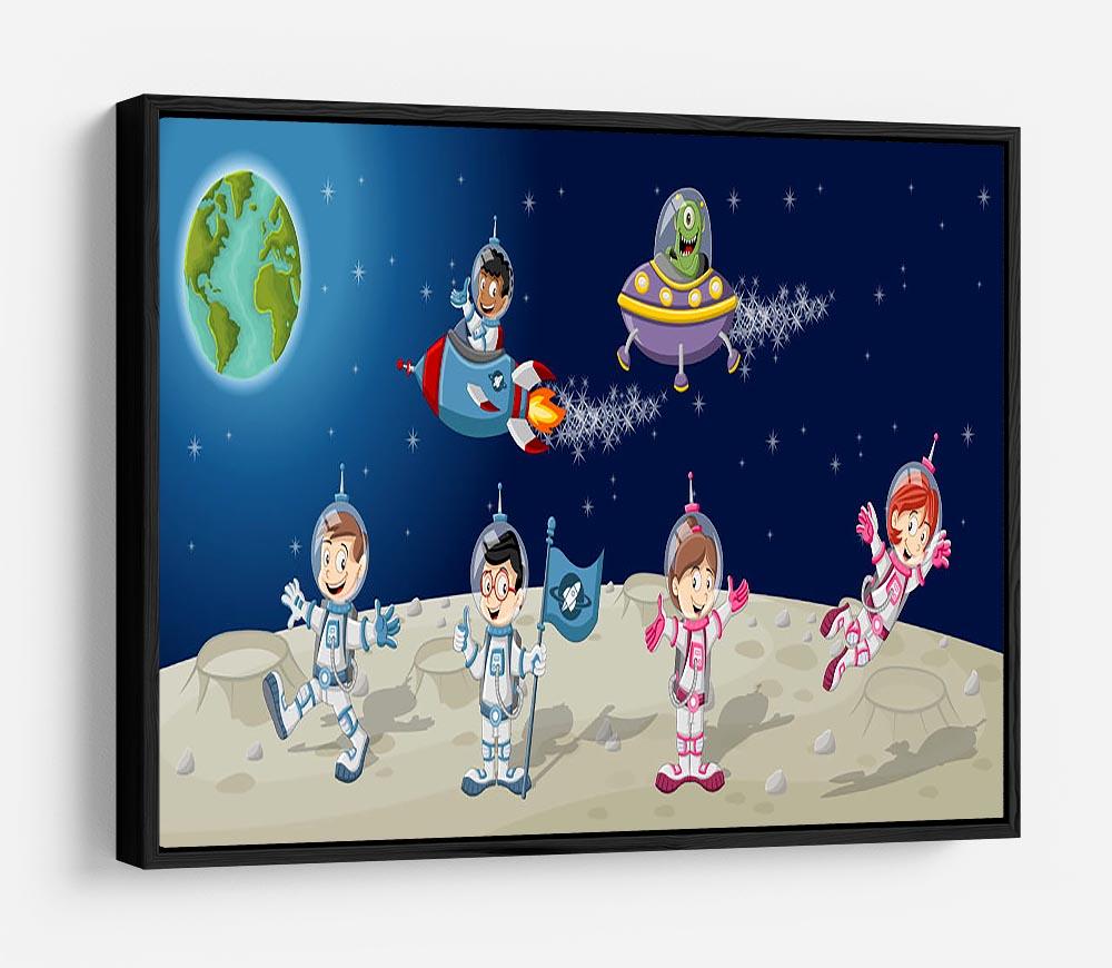 Astronaut cartoon characters on the moon with the alien spaceship HD Metal Print