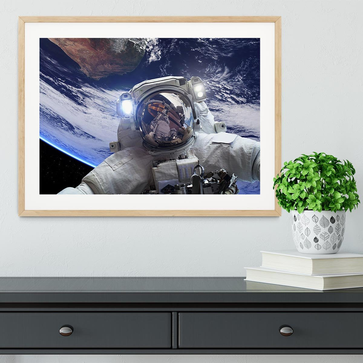 Astronaut in outer space against the backdrop Framed Print - Canvas Art Rocks - 3
