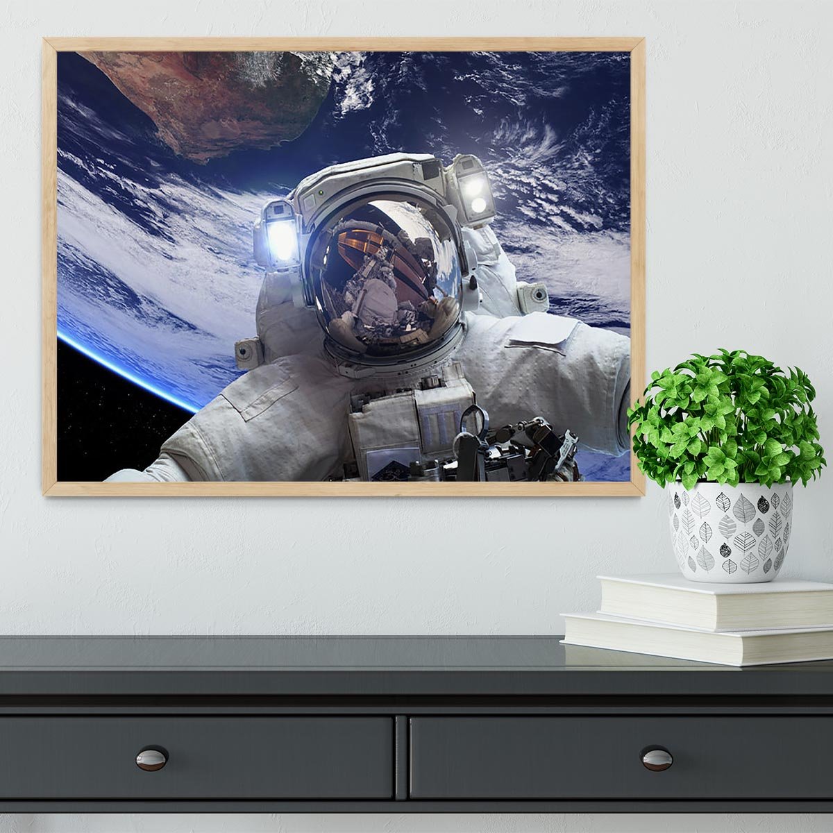 Astronaut in outer space against the backdrop Framed Print - Canvas Art Rocks - 4