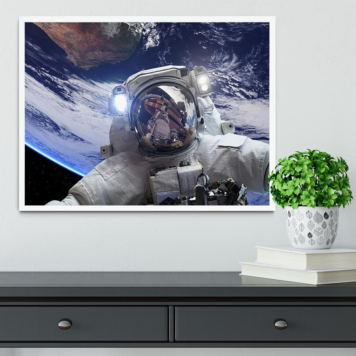 Astronaut in outer space against the backdrop Framed Print - Canvas Art Rocks -6