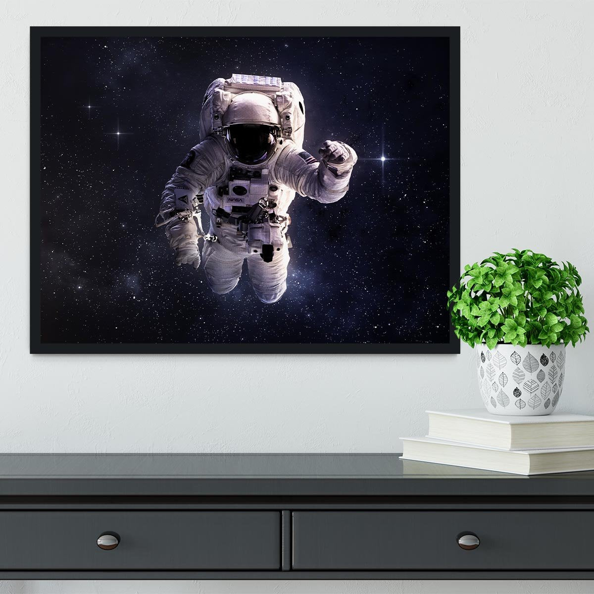 Astronaut in outer space with stars Framed Print - Canvas Art Rocks - 2